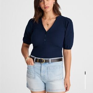 Madewell Navy Puff Sleeve Blouse